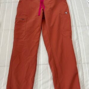 Figs Coral Scrub Pants with Pink Drawstring